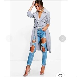 🎉Host Pick🎉 Boohoo Petite Nicole Belted Wool Look Robe Duster Coat Size 4P NWT